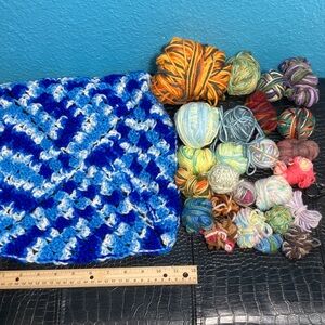 330g / 11.64 ounces Variegated Yarn Bundle +  11” Handmade Crochet Granny Square